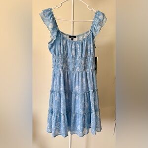 Trixxi Light Blue Floral Ruffle Tiered Mini Dress